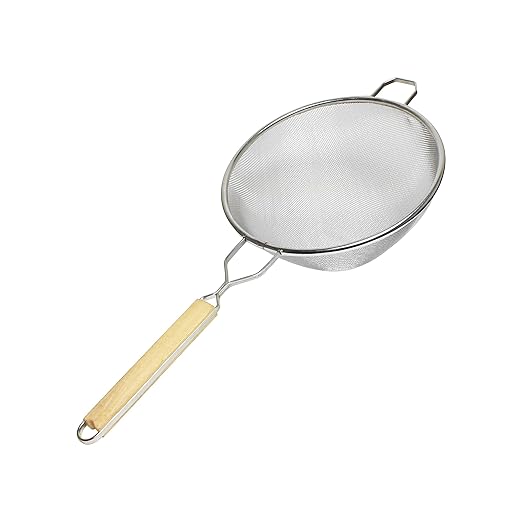 Thunder Group SLSTN5310 Strainer, 10" Dia., Single Medium mesh, Flat Wood Handle, Stainless Steel, Pack of 6