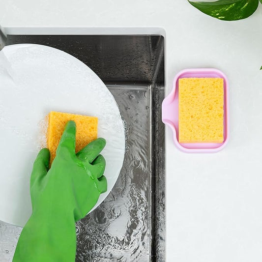 Zulay Kitchen Small Silicone Sponge Holder (4.9x3.3β) β Space-Saving Sink Organizer Tray for Sponge, Soap, Brush & More β Compact Non-Slip Dish for Kitchen & Bathroom (Lavender)