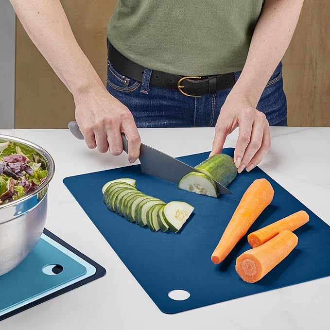 Tovolo Elements Flexible Cutting Mats, Large Kitchen Mat Set of 4 Assorted Colors, Food Meal Prep Flexible Cutting Boards for Kitchen, BPA-Free Plastic Cutting Board, Dishwasher-Safe Cutting Mats