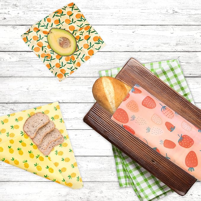Reusable Beeswax Wrap - 9 Pack Beeswax Wraps for Food, Eco-Friendly Beeswax Food Wraps, Bread Sandwich Food Wrap - Organic, Sustainable, Zero Waste, Plastic-Free Food Storage, 1XL, 3M, 5S