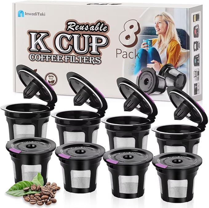 Reusable K Cups for K-eurig, 8 Pack K Cup Reusable Coffee Pods, Universal Reusable K Cup for K-eurig 1.0 and 2.0, Refillable K Cup Coffe Pods BPA Free