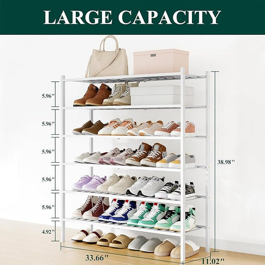 Smiry Shoe Rack, 6 Tier Long Bamboo Shoe Organizer, Stackable Free Standing Wooden Shoe Storage Shelf for Closet, Entryway, Front Door Entrance, White