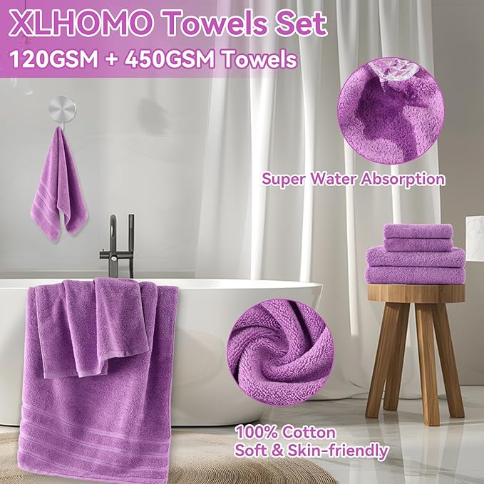 Purple Bathroom Accessories, 24 Pieces Light Purple Bathroom Accessories Set with Shower Curtain, Bath Towels, Trash Can, Soap Dispenser and Soap Dish for Bathroom/Housewarming