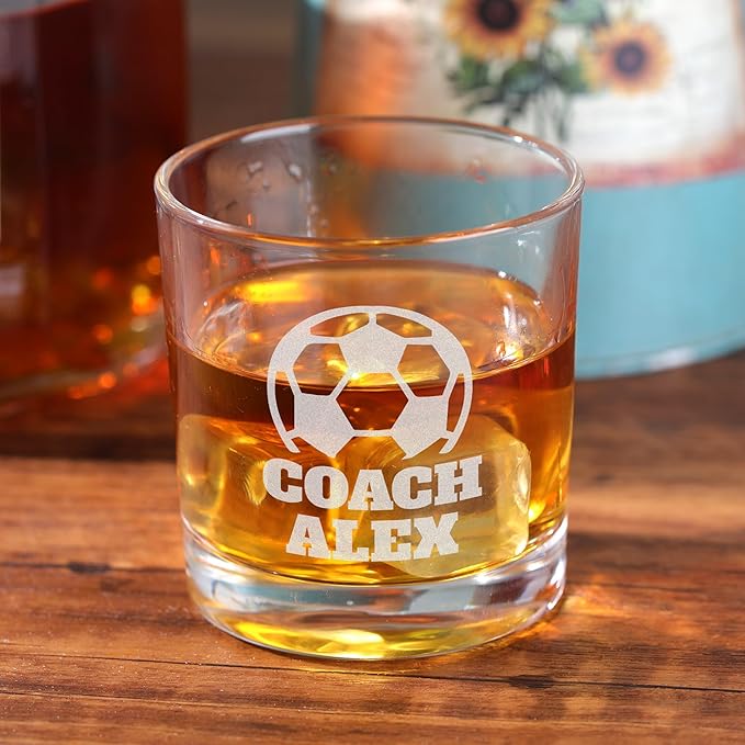 Personalized Coach Gifts for Men, Custom Whiskey Glass with Engraved Name, Soccer Football Softball Volleyball Coach Gifts Wrestling Gymnastics Coach Gift