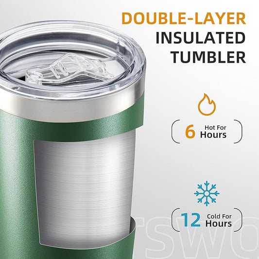 20 oz Tumbler with Lid Stainless Steel Insulated Tumblers Double Wall Vacuum Coffee Mug Powder Coated Tumbler Cups for Cold and Hot Drinks, Dark Green, 1 pack