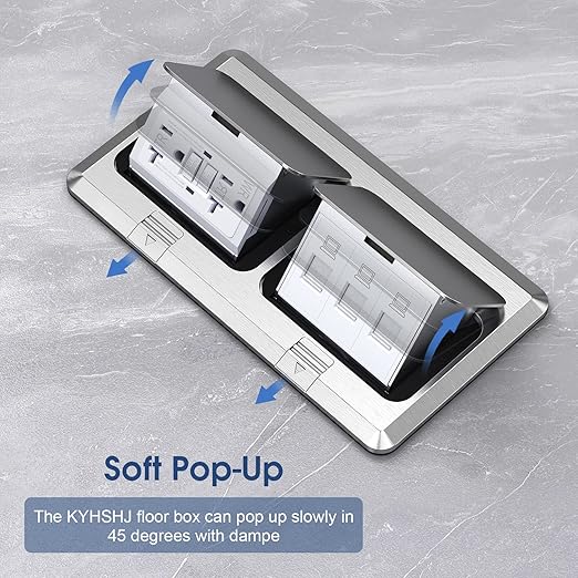 KYHSHJ Dual Pop-Up Floor Electrical Outlet Box Kit,20 Amp Stainless Steel GFCI TR Receptacle Outlet,3-Port RJ45 Datacom Receptacle,Silver