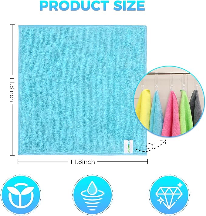 15pcs Microfiber Cleaning Cloth Lint Free, Absorbent, Streak Free, Non-Abrasive, Reusable and Washable,Cleaning Towels with 5 Color Assorted,11.5"X11.5"(Green/Blue/Yellow/Pink/Grey)