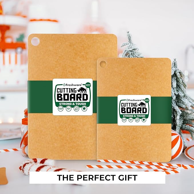 Freshware Wood Cutting Boards for Kitchen, Dishwasher Safe, Medium 12" x 9" and Large, 15" x 11.25", Set of 2, Natural
