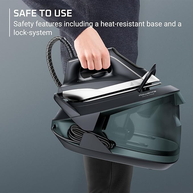Rowenta Iron Steamer for Clothes Master Steam Station, Professional Steam Iron for Clothes with Stainless Steel Soleplate, 57 Oz, 400 Microsteam Holes, Built-In Pump, 1750 Watts, Black/Green, VR8338