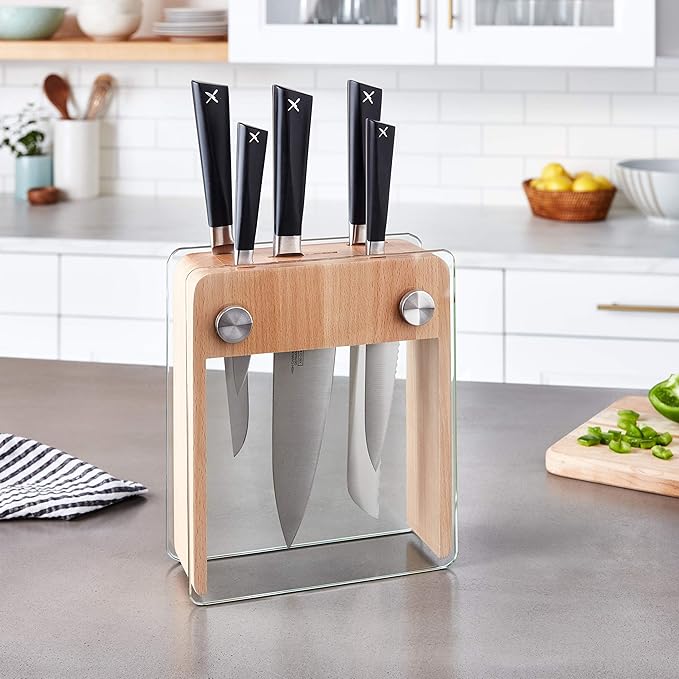 Mercer Culinary Züm 6-Piece Forged Block Set, Beech Wood and Glass