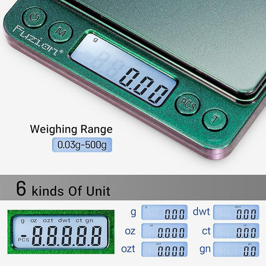 Fuzion Digital Scale .01 Gram Accuracy, 500g Mini Food Scales for Small Jewelry, Gold, Herb, Spice - Weight Gram and Oz