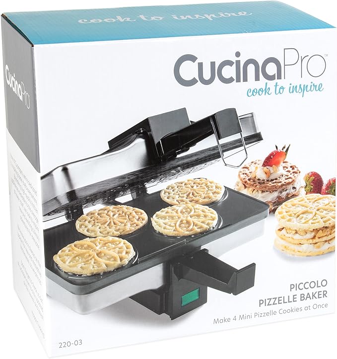 Piccolo Pizzelle Baker- Nonstick Electric Press Makes 4 Mini Holiday Cookies at Once- Recipe Guide Included- Fun Christmas Baking Supplies for Party, Italian Waffle Dessert Treat Making- Gift for Her