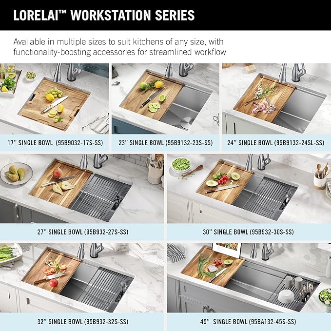 DELTA FAUCET Lorelai 24-inch Workstation Laundry Utility Kitchen Sink Undermount 16 Gauge Stainless Steel Single Bowl with WorkFlow Ledge and a Kit of 5 Accessories, 95B9132-24SL-SS