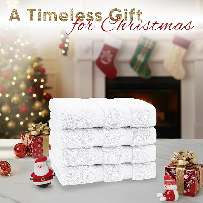 American Soft Linen Luxury Washcloths for Bathroom, 600 GSM 100% Cotton 4 Piece Turkish Wash Cloth Set, 13x13 in Soft Rags for Body and Face, White Washcloths