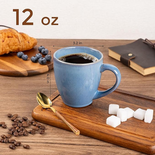 GBHOME Ceramic Coffee Mugs Set of 4, 12oz Stoneware Coffee Mugs Set For Dad Mom Women MEN, Light Weight Coffee Cups for Latte/Tea/Beer/Hot Cocoa, Dishwasher & Microwave Safe