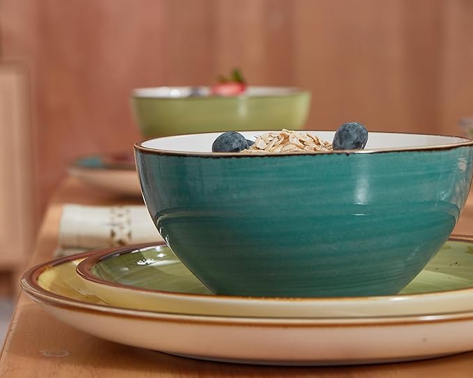 ONEMORE Plates and Bowls Set 12 Pcs,Stoneware Dinnerware Sets for 4 Microwavable,Oven & Dishwasher Safe Porcelain,Scratch Resistant Dishes Set