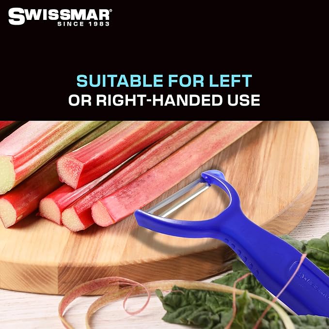 Swissmar Y Peeler with Stainless Steel Scalpel Blade - Perfect for Potato, Vegetable, Fruit, Carrot, Apple, Mango Peeler for Kitchen - Plastic Blade Protector Included - Blue