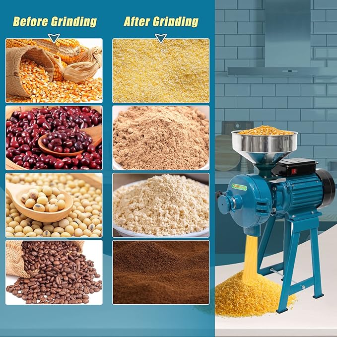 3000W Electric Grain Mill Grinder, Heavy-Duty Wet & Dry Cereals Grinder Machine 110V for Rice, Corn, Wheat, Coffee, Spices with Funnel