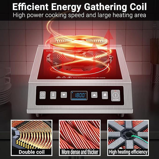 AMZCHEF Induction Cooktop Commercial, Professional Portable Burner, 1800W Countertop Stove Burner with ETL-Certified Induction Hot Plate 3 Hours Timer,8 Temperature & Power Levels,LCD Screen