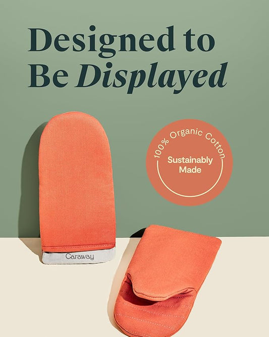 Caraway Oven Mitts - 100% Organic Cotton Oven Mitt - Double-Layer & Stain-Resistant Stitching - Safe Handling of Hot Kitchenware - Set of 2 - Perracotta