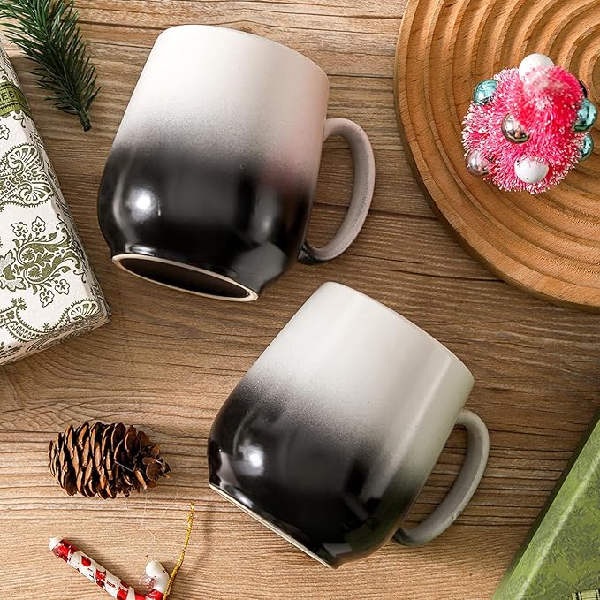 HASENSE Porcelain Coffee Mugs 20oz, Large Tea Cups with Big Handle for Office and Home, Latte Mug for Women and Men as Honliday Gifts, Dishwasher and Microwave Safe, 2PCS(Gradient Black)