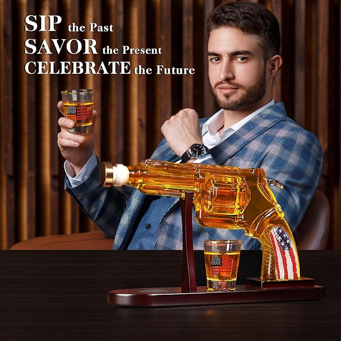 Gifts for Men Dad, Unique Christmas Anniversary Birthday Gift for Him Husband, 9 Oz Whiskey Decanter Set with 2 Oz Shot Glasses, Cool Persinalized Presents liquor dispenser for Home Bar