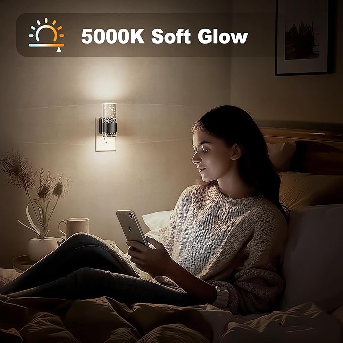 JandCase Night Light, Night Lights Plug into Wall,LED Nightlight with Adjustable Brightness, 5000K,Automatic Night Light Plug in with Auto Light Sensor for Bathroom Hallway Room Decor