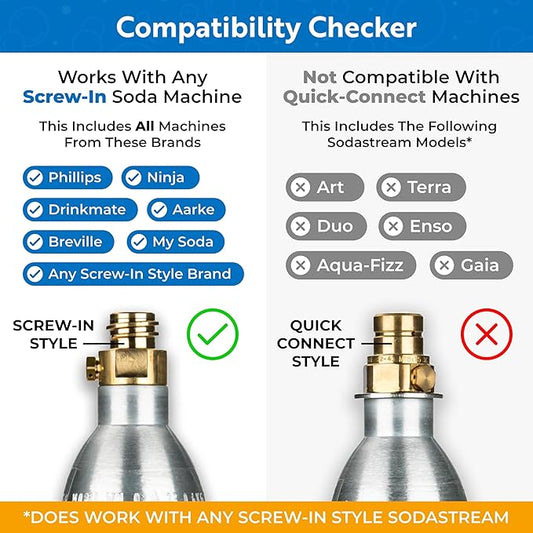60L CO2 Canister Cylinders - Compatible w/Sodastream BLUE Screw-In Only, Ninja Thirsti, Philips, and More - Threaded Style Soda Streaming Machine CO2 Tanks Gas Refill, | 14.5 oz, 1 Pack