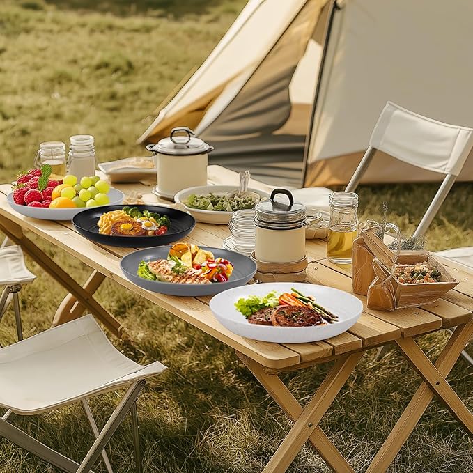supernal 10" Wheat Straw Dinner Plates Reusable&Durable Plastic Plates,Dishwasher Safe,16-Pack (4 White, 4 Light Gray, 4 Dark Gray, 4 Black), Versatile Tableware for Home and Outdoor