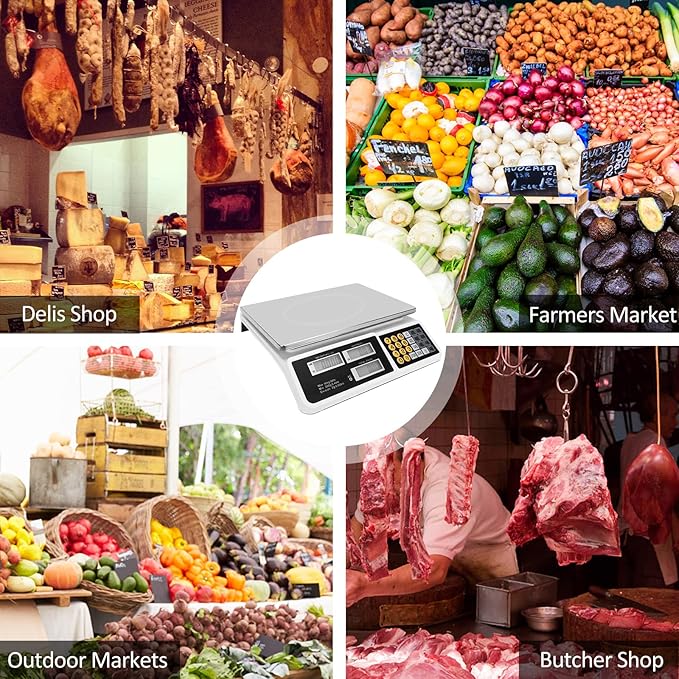 Price Computing Scale 88lb/40kg LCD Digital Commercial Price Scale with Stainless Steel Platform,Produce Scale & Food Scale for Farmers Market, Retail Outlets, Meat Shop (Flat Plate)