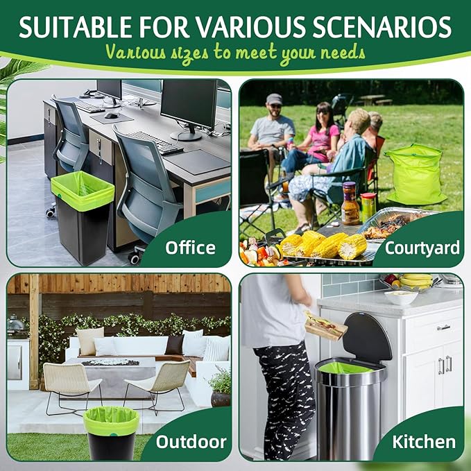 Compostable Kitchen Trash Bags 3-4 Gallon (100-Pack) - Heavy-Duty 1.1 Mil, 100% Biodegradable, ASTM D6400, BPI & OK Compost HOME Certified, Eco-Friendly, Leakproof & Odor Control