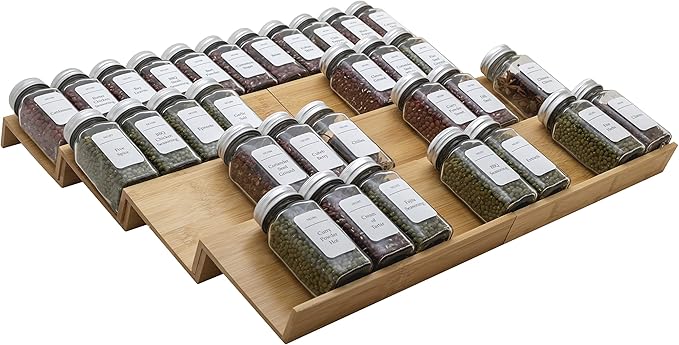 Bamboo Spice Rack Drawer Organizer - 8 Pieces Set- 10" Wide Per Piece - Combine Pieces Into 20" Wide Rack (10" or 20")