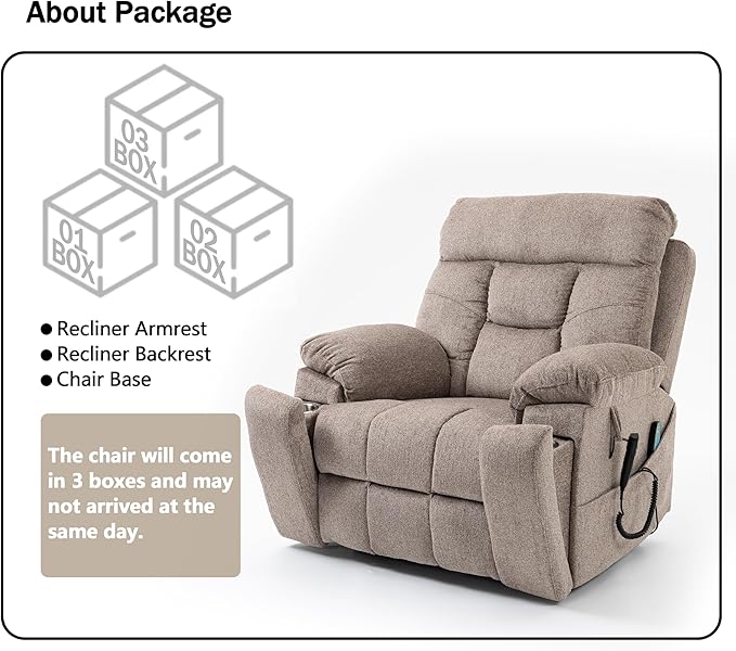 Dual Motor Power Lift Recliner Chair with Massage Heating for Adults Elderly, Electric Lift Chairs Lay Flat Recliners, Infinite Position, 2 Hidden Cup Holders