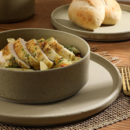 Gibson Elite Tatum Premium Porcelain Matte Reactive Glaze 16-Piece (Service for 4) Plates and Bolws Stackable Dishes Ceramic Dinnerware - Green