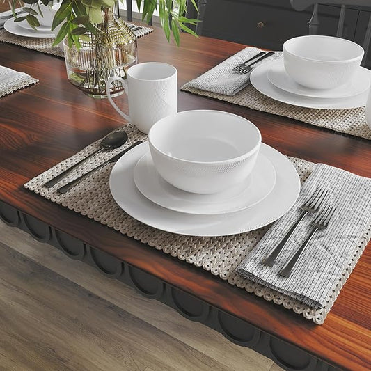 Yoshy Bone China Dinnerware with Lightweight Durable Chip Resistant Design Service for 4 (16 Piece - Service for 4, Rhythmlight)