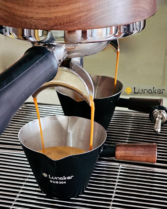 Espresso Cups - 4OZ Espresso Shot Cup with Wooden Handle -Measuring Cup with Double Spouts - Coffee Bar Accessories, White