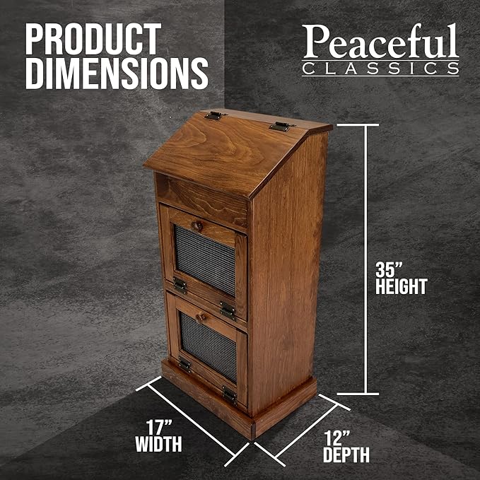 Peaceful Classics Potato Storage Wood Box, Wooden Bread Storage Bins, Decorative Potato Onion Storage Bin, Potato Bin w/Grocery Section, Wooden Vegetable Storage w/Lid Kitchen Pantry, Cherry KS302C