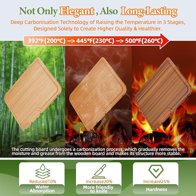 4-PCS Bamboo Cutting Board Set, Wood Cutting Board for Kitchen with Innovative Stand, Juice Groove & Handle, Double Sided for Chopping & Charcuterie Board, Kitchen Gift for Home Cooks, For Meat &Fruit