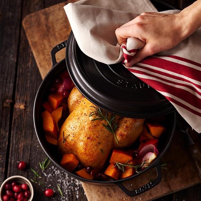 STAUB Cast Iron Dutch Oven 5.5-qt Round Cocotte, Made in France, Serves 5-6, Black Matte