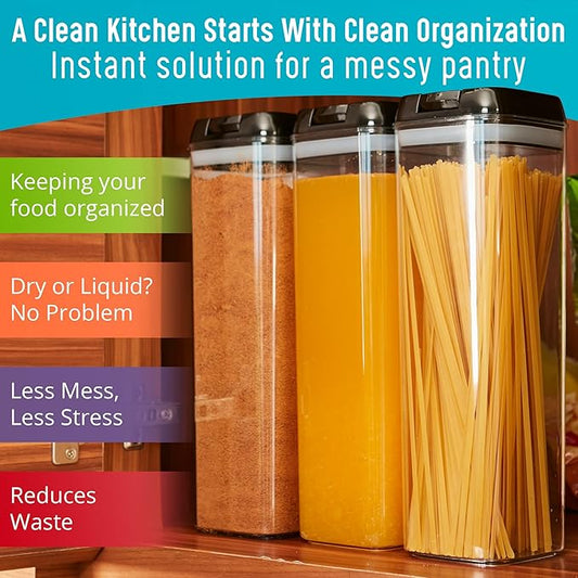 Airtight Food Storage Containers Durable Food Containers to Keep Food Fresh β Tidy Your Kitchen Using Our Pantry Storage β Airtight Containers for Organizing - 3pc set
