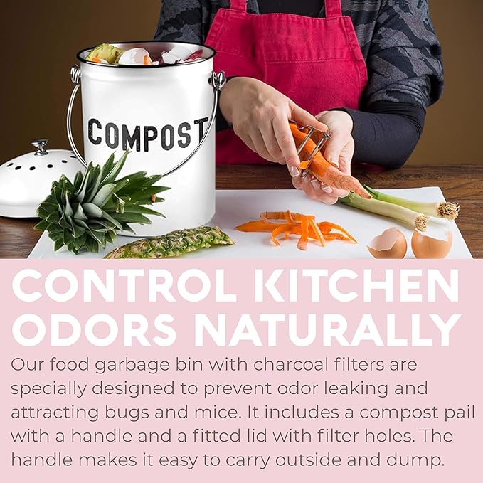 EPICA Countertop Compost Bin Kitchen | 1.3 Gallon | Odorless Composting Bin with Carbon Filters | Indoor Compost Bin with Lid | Stainless Steel Kitchen Composter for Food Scraps & Waste Recycling