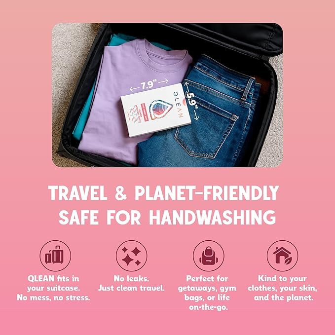 QLEAN Laundry Detergent Sheets – Travel-Friendly, HE & Standard Washer Safe, Liquidless Laundry Soaps, Quick-Dissolving Formula, Skin-Friendly (120 Loads, Ruby Sunset Bliss)