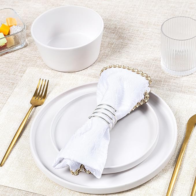 Dinnerware Sets for 4 - CJDC-QUELO 12-Piece Stoneware Plates and Bowls Sets, Ceramic Dishware Sets for Kitchen Use and Formal Dining, Chip and Scratch Resistant Microwave Dishwasher Safe, White