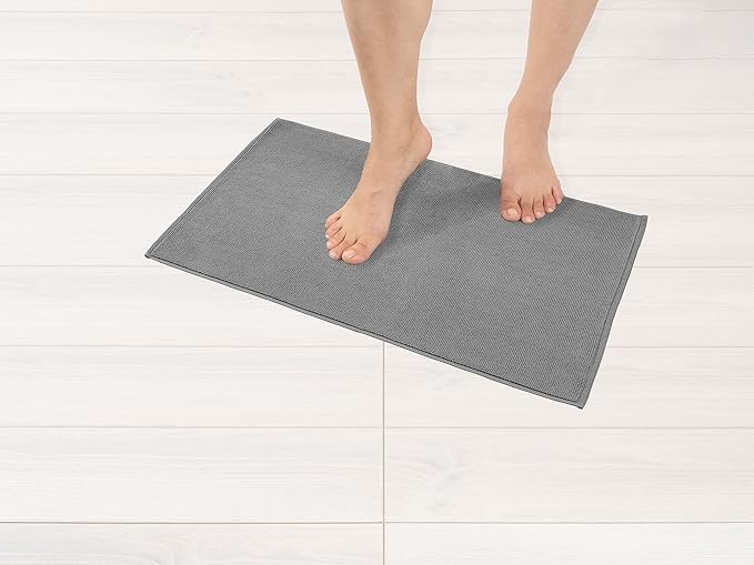 American Soft Linen Bath Rug, 17 in 24 in 100% Cotton Bath Mats Rugs for Bathroom, Slip Reducer Washable Shaggy Form Area Rugs, Light Grey Bath Rug