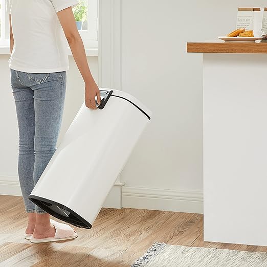 SONGMICS Trash Can with Lid, 8 Gallon Garbage Can, Stainless Steel Small Waste Bin with Step Pedal and Inner Bucket, Soft Close, Kitchen, White ULTB102W01