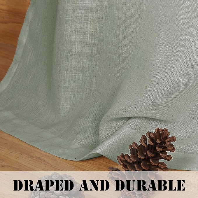 H.VERSAILTEX Living Room Linen Curtains - Semi Sheer, Nickel Grommet, Energy Saving, Light Filtering Window Treatments - Sea Grass, 2 Panels, 52 x 63 Inch