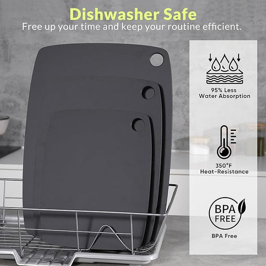 Wood Fiber Cutting Board for Kitchen - High Density, Non-Porous, BPA-Free, Reversible Chopping Board, Dishwasher Safe, Knife-Friendly Cutting Board for Meat, Bread, Fruit, 11.8" X 9.3", Black
