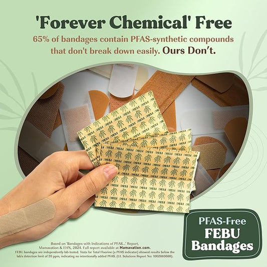 FEBU Eco-Friendly Bamboo Fingertip Bandages | PFAS Free Knuckle Bandages for First Aid | Flexible Fabric Wound Dressing | Fully Compostable, Latex Free Bandage | 30 Count Knuckle & Finger Bandage