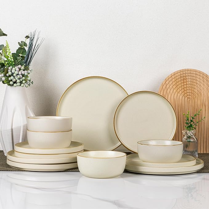 AmorArc Stoneware Dinnerware Sets for 8,Reactive Ceramic Plates and Bowls Set,Highly Chip and Crack Resistant | Dishwasher & Microwave Safe | Round Dishes Set Service for 8 (24pc)