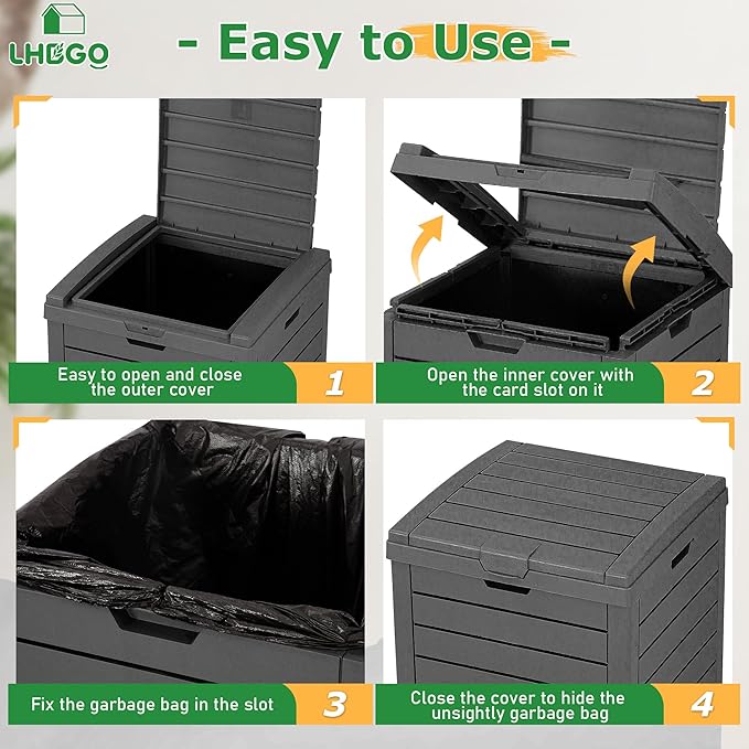 Outdoor Trash Can, 31 Gallon Garbage Can with Tiered Lid and Drip Tray, Waterproof Resin Patio Waste Bin for Garden, Backyard, Deck